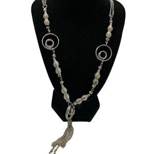 Silver Tone Spring Work Necklace w/ Beaded Accents